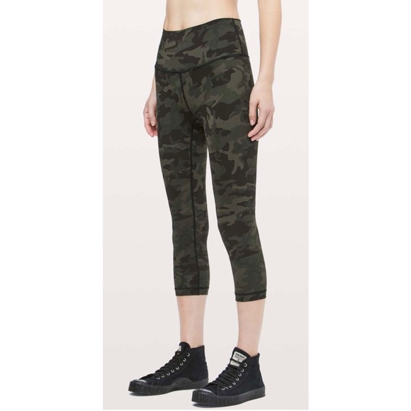 Lululemon Wunder Under Crop High-Rise Full-On Luxtreme 21" Green Camo Size 10 - Picture 1 of 14